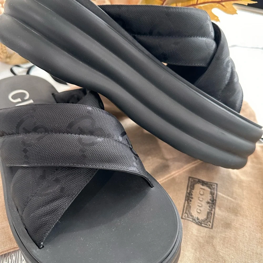 Gucci Black Padded Platform Slide Sandals